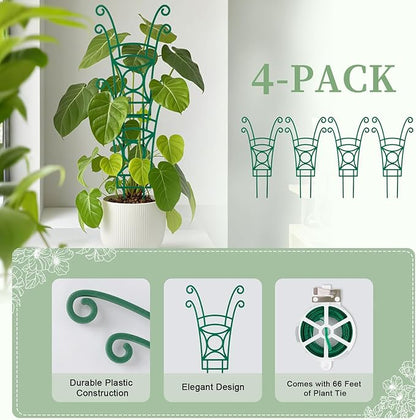 4 Pack Stackable Plant Trellis for Climbing Plants, Indoor/Outdoor Garden
