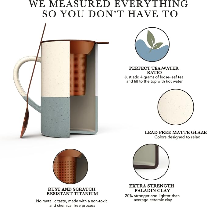 Mora Ceramics Tea Cup with Loose Leaf Infuser, Spoon and Lid, 12 oz, Microwave