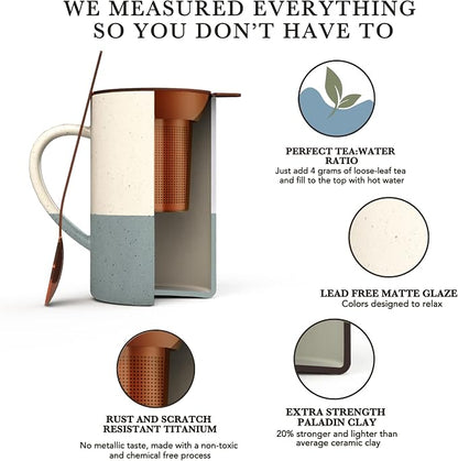 Mora Ceramics Tea Cup with Loose Leaf Infuser, Spoon and Lid, 12 oz, Microwave