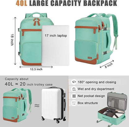 40L Travel Backpack with USB Charging Port, Water-Resistant Carry On Backpack for Men Women, Business Laptop Backpack for Trips & Commutes, Fits 15.6/17.3 Inch Laptop
