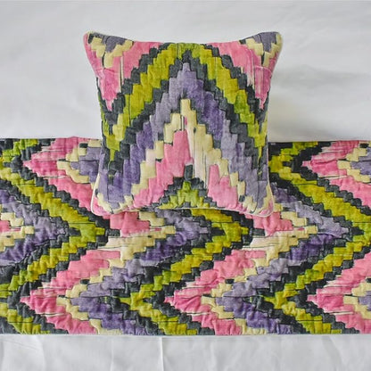 The HomeCentric King/Queen/Twin Pink & Purple Luxury King 90"x18" Bed Runner with One Pillow Cover, Chevron, Quilted Bed Scarf on Velvet Fabric - Artful Chevron