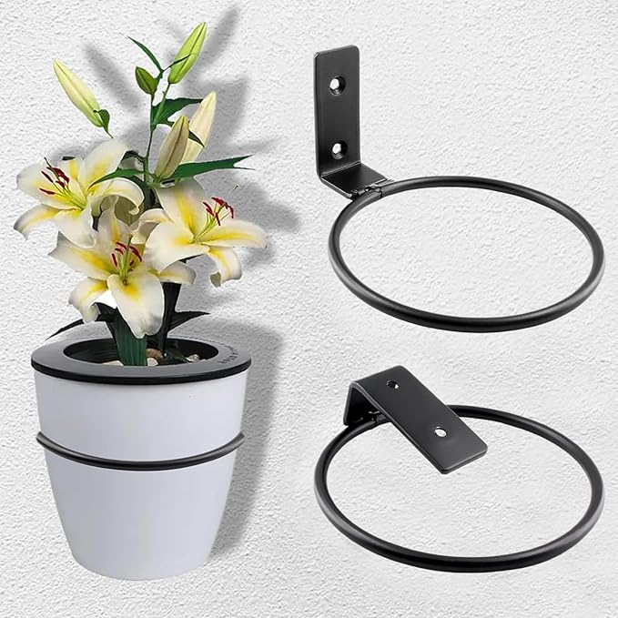 2 Pack 5 inch Flower Pot Holder Ring, Flower Pot Holder Ring Wall Mounted Set
