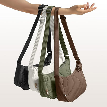 tomtoc 3.5L Puffer Sling Crossbody Bag for Women Trendy, Nylon Quilted Crescent Shoulder Bag Purses for Cellphone and Daily Essentials, Puffy Travel Hobo Handbag with Adjustable Strap & Inner Pockets
