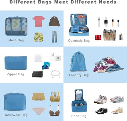 BAGAIL 8 Set Packing Cubes Luggage Packing Organizers for Travel Accessories-Light Blue
