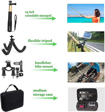Accessories Kit for Go Pro 13 12 11 10 9 Black, 60M Waterproof Case Chest Mount Kits Glass Screen Protector Bundle Pack for Gopro Hero13 12 11 10 9 Camera