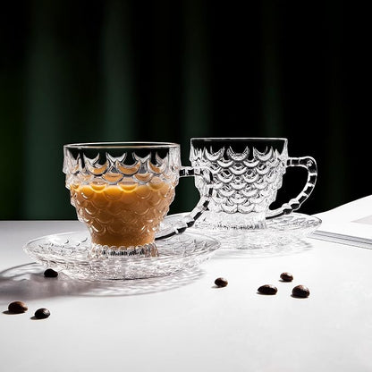 Glass Tea Cups and Saucers Set of 6