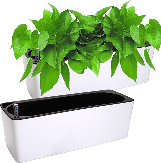 Fasmov 2 Pack Rectangle Self Watering Planter