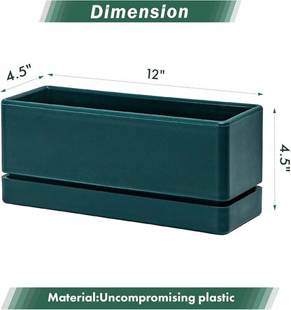D'vine Dev 12 Inch Window Box Planter, Rectangle Plastic Herb Planter