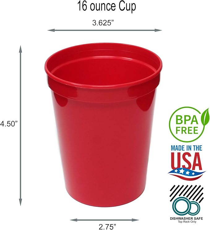 Rolling Sands 16 oz. Reusable Plastic Stadium Cups, 8 Pack, Made in USA