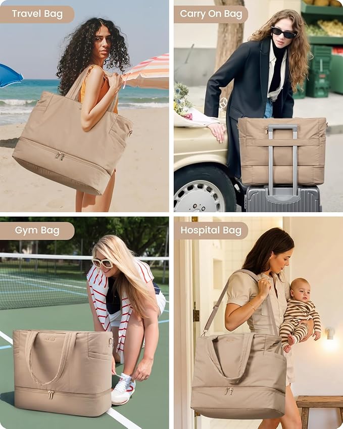 LOVEVOOK Travel Duffle Bag, Puffer Weekender Bags for Women with Shoe Compartment, Carry On Overnight Hospital Bag, Gym Tote
