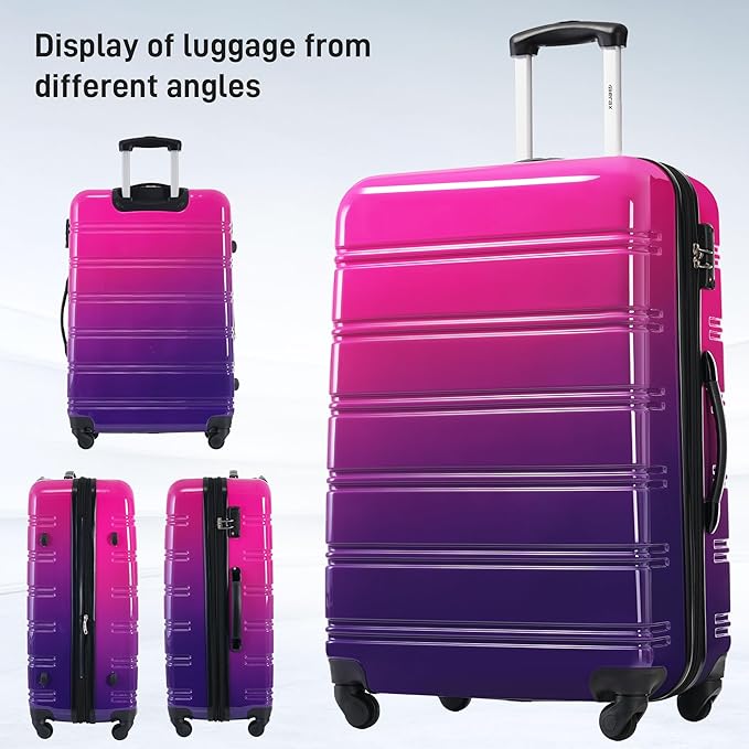 Merax Luggage Sets 3 Piece, Hardside Expandable Suitcase Set with Spinner Wheels, Lightweight Gradient Color Luggage 20+24+28 IN, Purple and Pink
