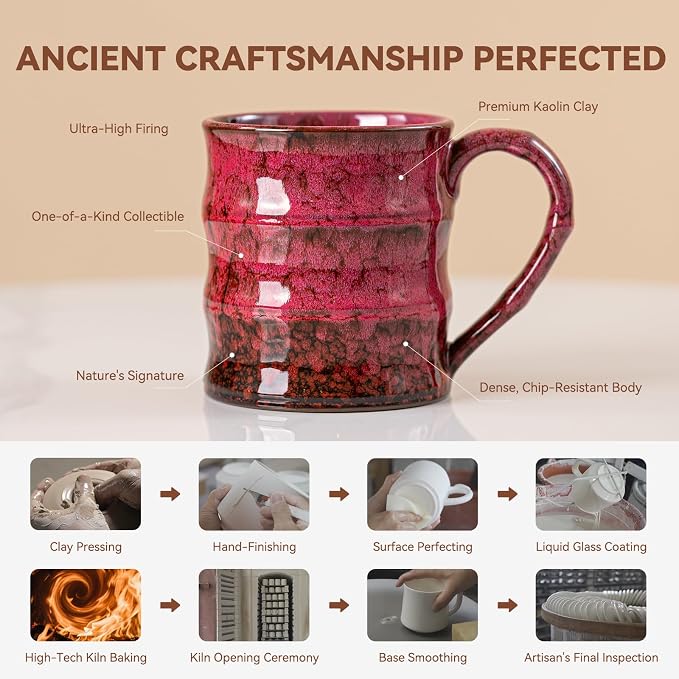 Rustic Red Ceramic Coffee Mug 15oz – Handcrafted Unique Gift