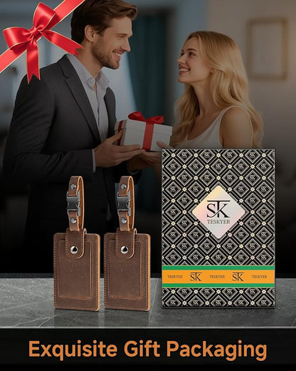 Premium Genuine Leather Luggage Tags for Suitcases - Quick Release, Privacy Protection, Elegant and Durable, Travel Essential Luggage Tag - 2 Pack Coffee