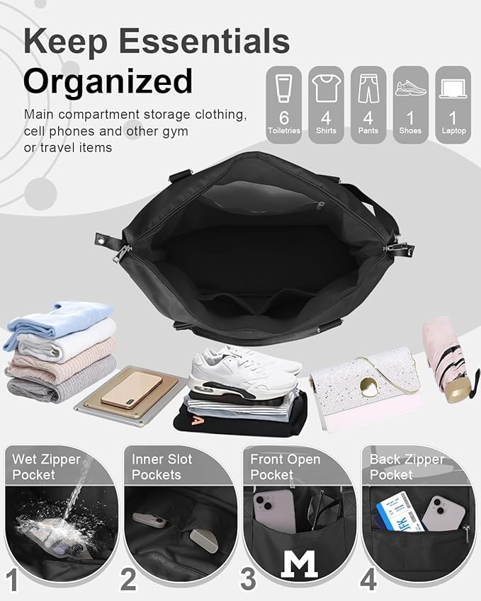 Initial Travel Duffel Bag Sports Gym Bag for Boys Teen Birthday Gifts,Black Personalized Weekender Bag Carry On Tote Bags for Men,Waterproof Overnight Luggage Bag Airplane Travel Essentials(Letter M)