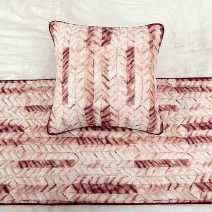 The HomeCentric King/Queen/Twin Maroon & Ivory Decorative Full 68"x18" Bed Runner with Pillow Cover, Tie & Dye, Beaded & Quilted Bed Scarf on Cotton Fabric - Tie Dye Love