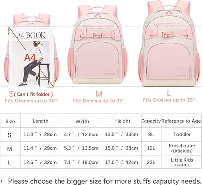 Lightweight Cute Kids Backpack for School Kindergarten Elementary Backpacks for Gilrs ages 6-8-10 (Pink Cream)