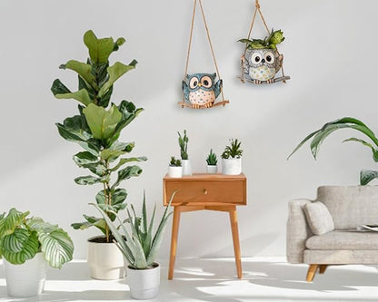 Swing Owl Hanging Planters for Indoor Plants, Cute Small Succulent Pots