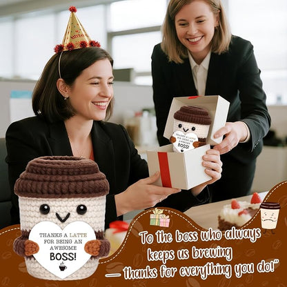 Positive Crochet Coffee Cup Boss Lady Gift, Appreciation Gift