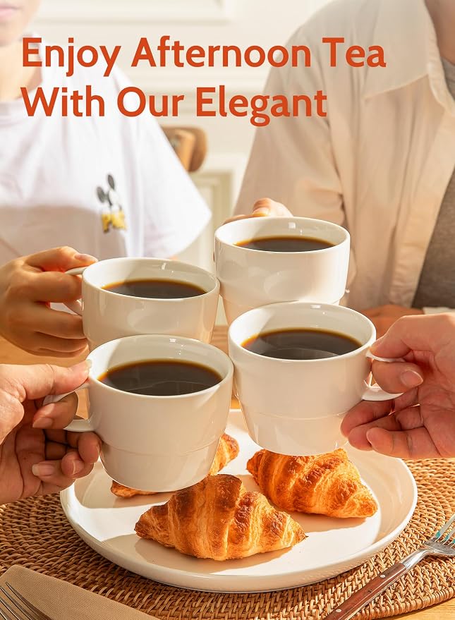 Sweese 10 oz Stackable Porcelain Coffee Mugs, Tea