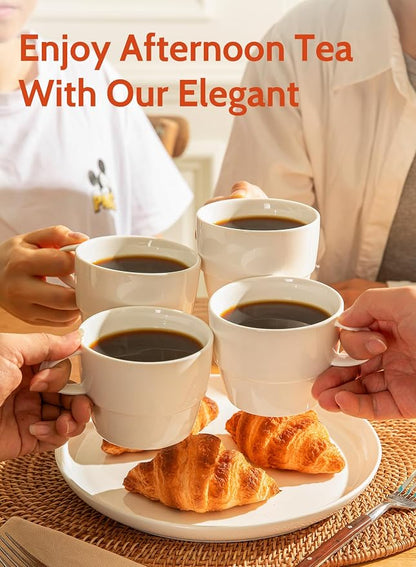 Sweese 10 oz Stackable Porcelain Coffee Mugs, Tea