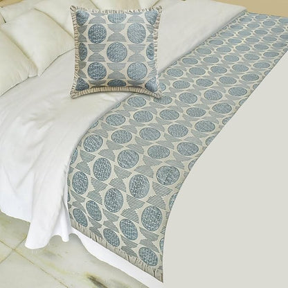 The HomeCentric King/Queen/Twin Blue Decorative Bed Runner Full 68"x18" Bed Runner Without Pillow Cover, Embroidery, Ruffles Bed Scarf on Linen Fabric - Ellara Blue