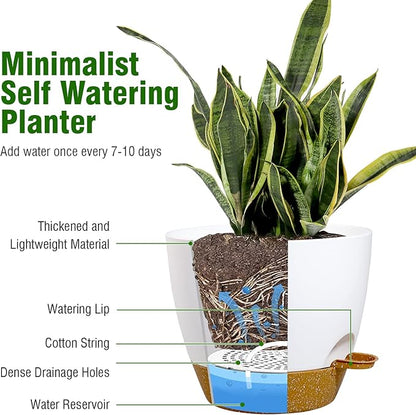 Large Self Watering Pots, 12/10/9 Plastic Planters