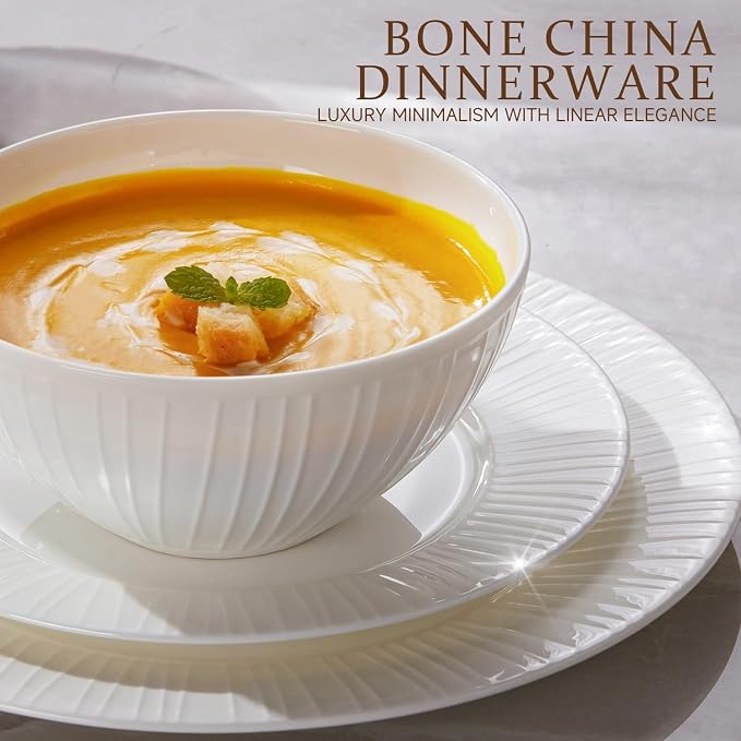 24Pc Bone China Dinnerware Set & 40Pc Flatware Combo Set