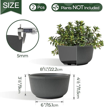 T4U 8 Inch Plant Pots, 2 Pack Self Watering Planter