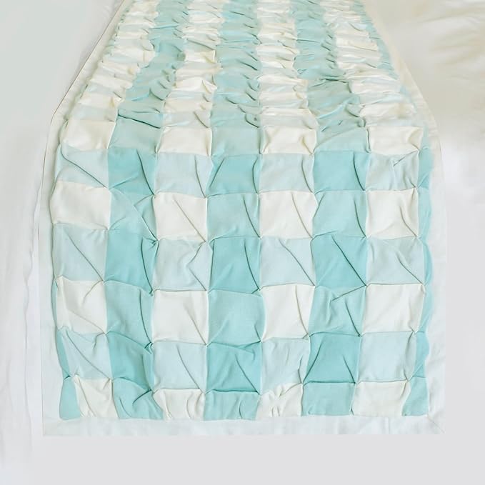 The HomeCentric King/Queen/Twin Aqua Decorative Bed Runner Queen 74"x18" Bed Runner with Two Pillow Cover, Checkered, Buffalo Plaid, Check Bed Scarf on Cotton Fabric - Aqua Plaid Knots