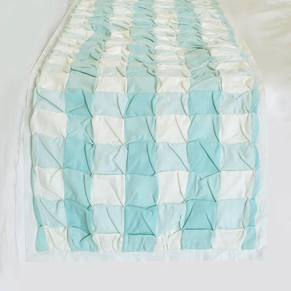 The HomeCentric King/Queen/Twin Aqua Decorative Bed Runner Queen 74"x18" Bed Runner with Two Pillow Cover, Checkered, Buffalo Plaid, Check Bed Scarf on Cotton Fabric - Aqua Plaid Knots