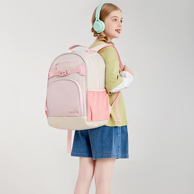 Lightweight Cute Kids Backpack for School Kindergarten Elementary Backpacks for Gilrs ages 6-8-10 (Pink Cream)