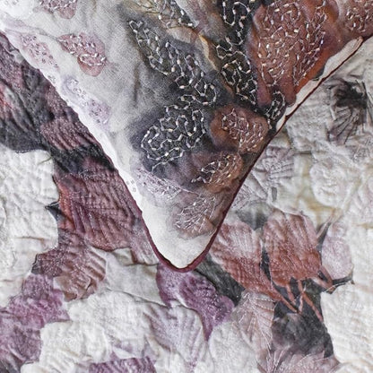 The HomeCentric King/Queen/Twin Purple Decorative Twin 53"x18" Bed Runner with One Pillow Cover, Floral, Roses, Bead Embroidery & Handmade Bed Scarf on Jacquard Fabric - Wood Rose