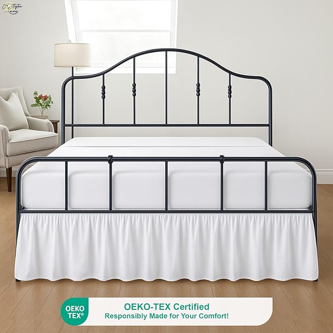 Cottington Lane Ruffled Bed Skirt Queen Size with Split Corner, Brushed Microfiber Hotel Quality White Dust Ruffle, 24 Inch Drop Gathered Bedskirt, Soft and Stylish, Shrinkage and Fade Resistant