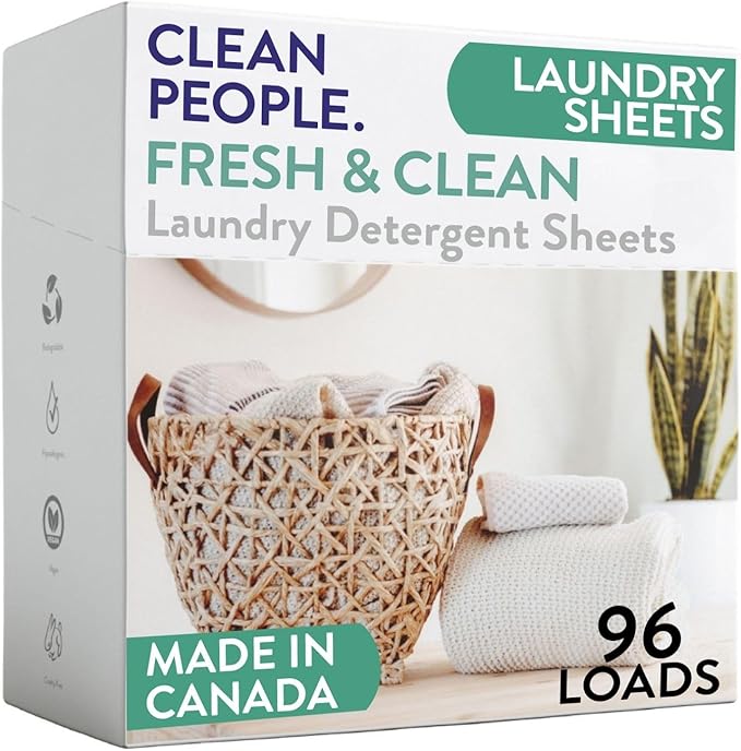 The Clean People Laundry Detergent Sheets - Laundry Soap - Ultra Concentrated, Recyclable Packaging, Stain Fighting - Fresh Scent, 96 Pack