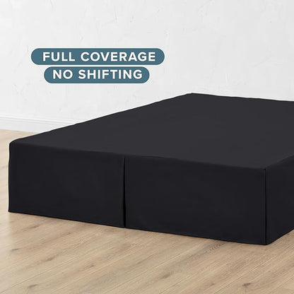 Bare Home Full Bed Skirt - 15-Inch Tailored Drop Easy Fit - Bed Skirt for Beds - Center & Corner Pleats (Full, Black)