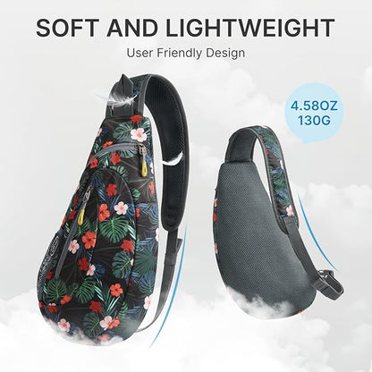 G4Free Sling Bag for Men Women, Small Crossbody Backpack Lightweight Chest Shoulder Bags for Travel, Outdoor and Sports (Flower Black)