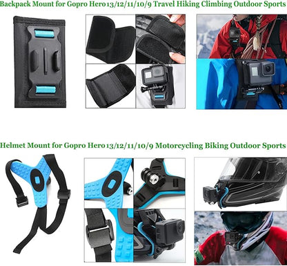 Accessories Kit for Go Pro 13 12 11 10 9 Black, 60M Waterproof Case Chest Mount Kits Glass Screen Protector Bundle Pack for Gopro Hero13 12 11 10 9 Camera