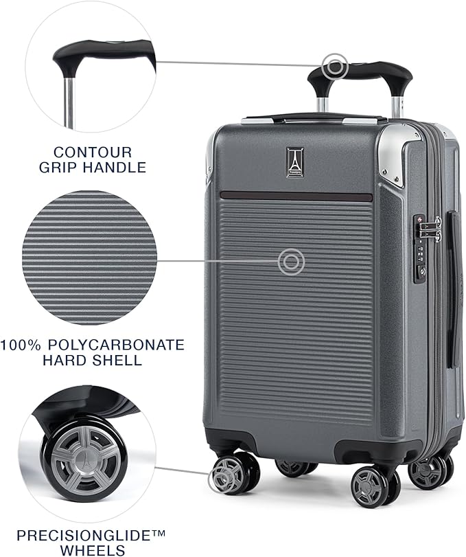 Travelpro Platinum Elite Hardside Expandable Carry on Luggage, 8 Wheel Spinner, TSA Lock, Hard Shell Polycarbonate Suitcase, Vintage Grey, Compact Carry on 20-Inch