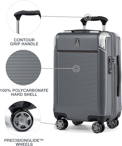 Travelpro Platinum Elite Hardside Expandable Carry on Luggage, 8 Wheel Spinner, TSA Lock, Hard Shell Polycarbonate Suitcase, Vintage Grey, Compact Carry on 20-Inch