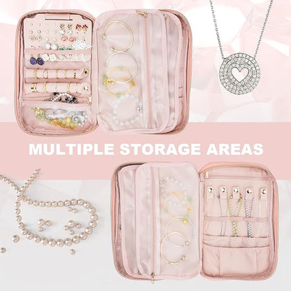 emissary Jewelry Organizer Case Travel Jewelry Storage Bag for Necklace, Earrings, Rings, Bracelet, Valentines Day Gifts, Earring Storage, Necklace Storage, Pouch Bag Accessories for Travel (Pink)
