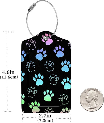 2 Pcs Luggage Tags for Suitcases, PU Leather Cruise Ship Luggage Tags with Privacy Cover Label Address Card and Durable Metal Ring Suitable for Men Women Handbags Backpacks Schoolbag,Dog Paw Print