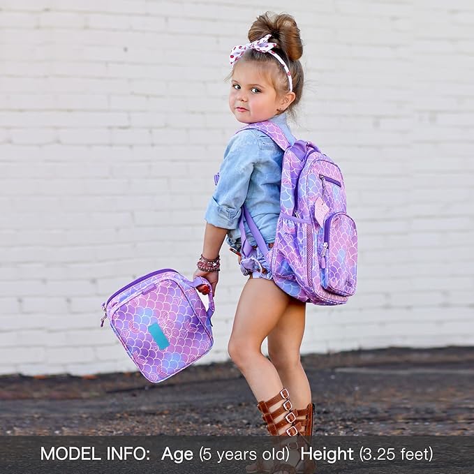 mibasies Girls Backpack 5-8: Lightweight Kids Backpacks for Girls - Girl Bookbag for Elementary School - Mermaid Tail Purple