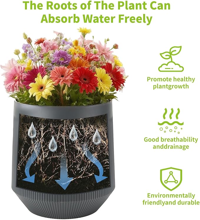 Plant Pots，Set of 2 Plastic Large Pots