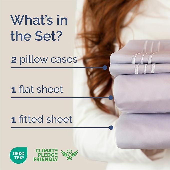 Queen Size 4 Piece Sheet Set - Comfy Breathable & Cooling Bed Sheets Set - Hotel Luxury Bedding for Women, Men, Kids, Teens, Boys & Girls - Deep Pockets, Soft, Wrinkle Free - Oeko-Tex - Light Lavender