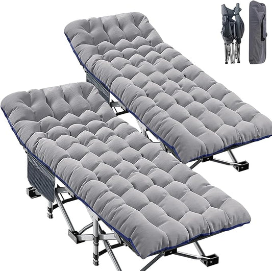 ABORON 2PK XXL Camping Cot for Adults 900LBS - 78"×32" Oversized Folding Bed with Mattress Pad, Heavy Duty 1200D Oxford Outdoor Cot with Carry Bag