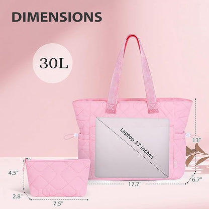 TOPEAST Tote Bag for Women, Large Puffer Tote Bag with Zipper, Lightweight Work Bags for Women, Quilted Bags for Nurse Travel