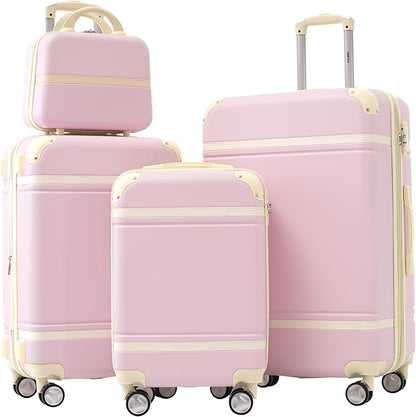 Merax Luggage Set 3 Piece Suitcase Set with Cosmetic Case Expandable Spinner Wheels Vintage Luggage Sets(Light Pink,20"+24"+28")