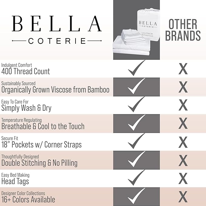 Bella Coterie 7 Piece Luxury Bamboo Viscose Split King Size Sheet Set | 2 Fitted Sheets for Adjustable Beds | 100% Organically Grown | Cooling for Hot Sleepers | 4 Pillowcases [Dune]