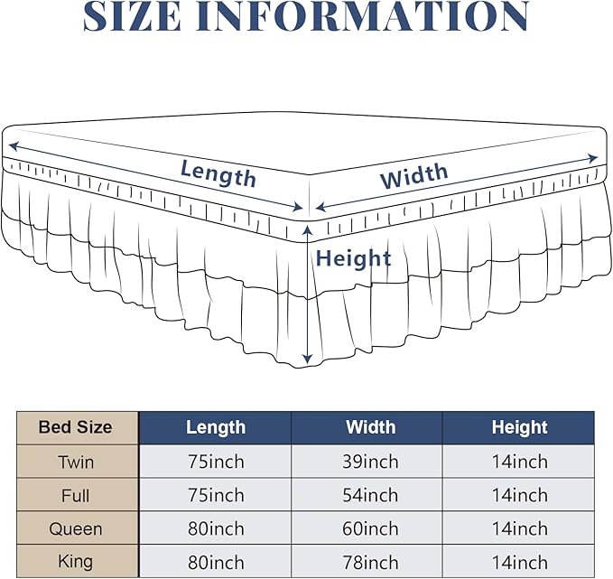 Queen Bed Skirt, Double-Layered Ruffled Eyelet Bed Skirt, Wrap-Around Elastic Dust Ruffle Queen Size with Gathered Styling and Embroidered Details, 14" Drop Length (White)