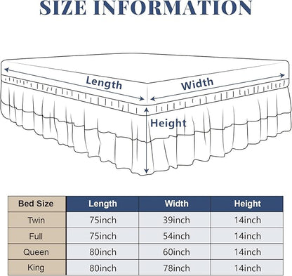 Queen Bed Skirt, Double-Layered Ruffled Eyelet Bed Skirt, Wrap-Around Elastic Dust Ruffle Queen Size with Gathered Styling and Embroidered Details, 14" Drop Length (White)